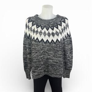 Chaps Gray Knit Sweater Womens Size XL Nordic Fair Isle Pullover